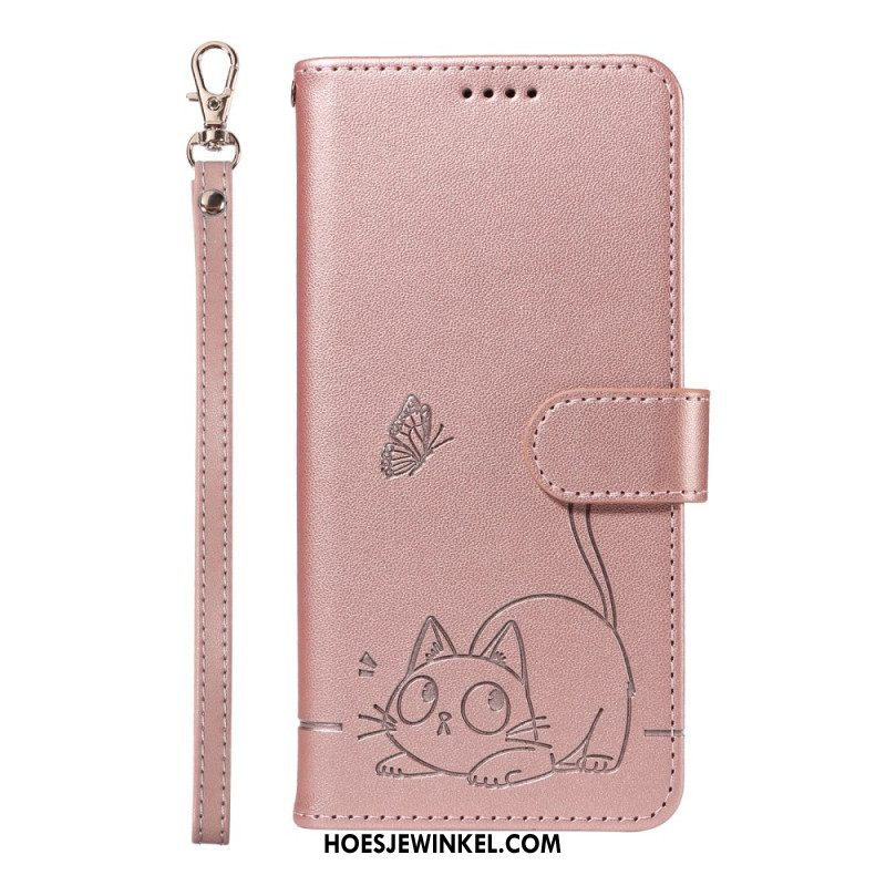 Leren Hoesje Voor Samsung Galaxy A17 4g / 5g Bandje Met Kattendesign