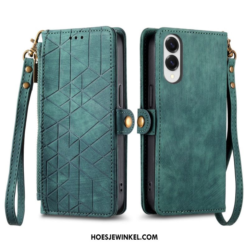 Leren Hoesje Voor Samsung Galaxy S25 5g Edge Geometrisch Patroon En Sleutelkoord