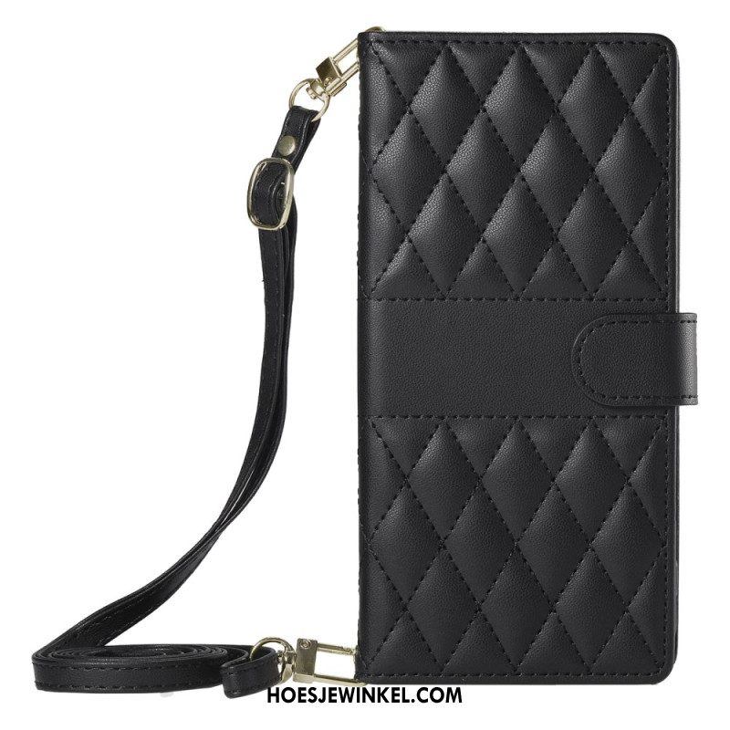 Leren Hoesje Voor Samsung Galaxy S25 5g Edge Gewatteerd Met Bandje En Schouderband