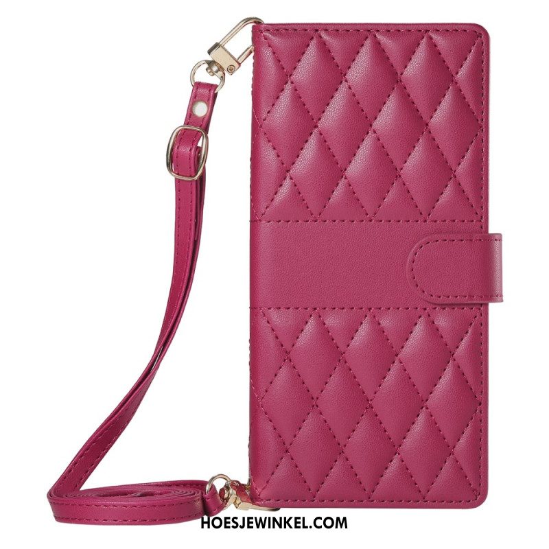 Leren Hoesje Voor Samsung Galaxy S25 5g Edge Gewatteerd Met Bandje En Schouderband