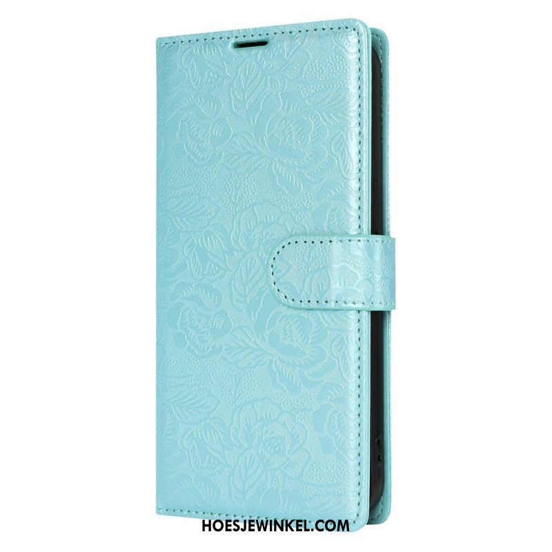 Leren Hoesje Voor Samsung Galaxy S25 5g Koord Met Bloemenprint