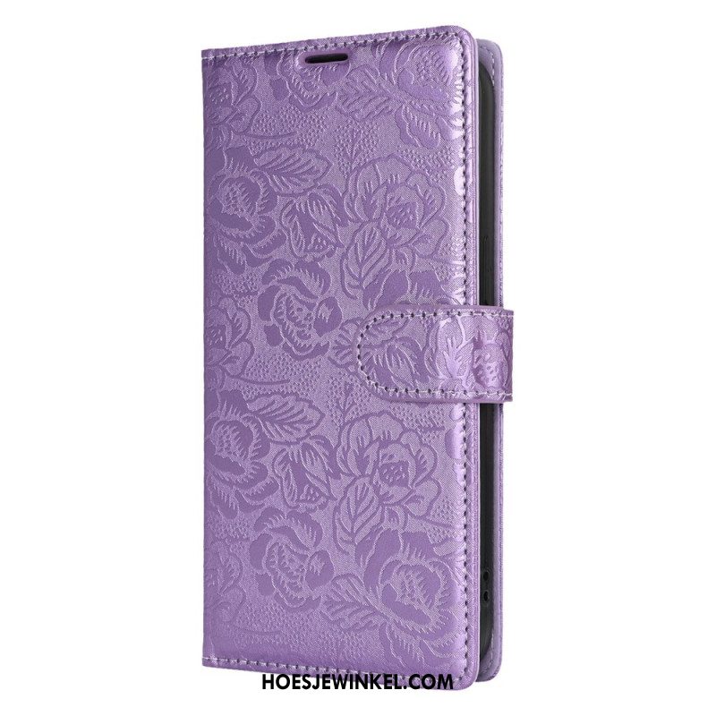 Leren Hoesje Voor Samsung Galaxy S25 5g Koord Met Bloemenprint
