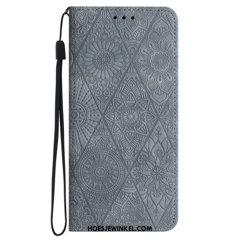 Leren Hoesje Voor Samsung Galaxy S25 Fe Bloemenpatroon