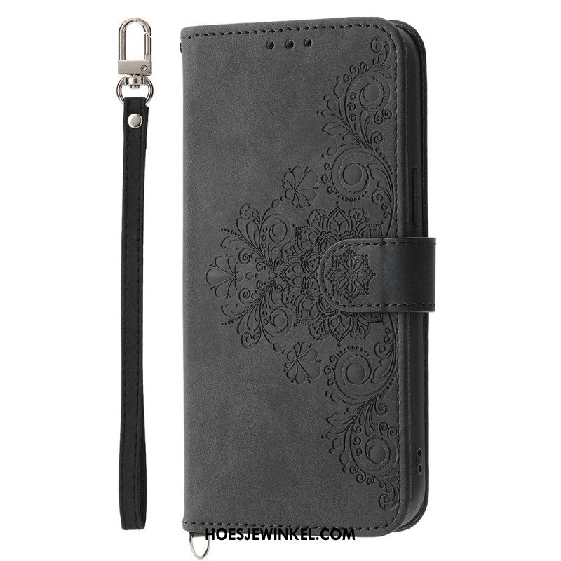 Leren Hoesje Voor Samsung Galaxy S25 Fe Kantprint Met Bandje En Schouderband