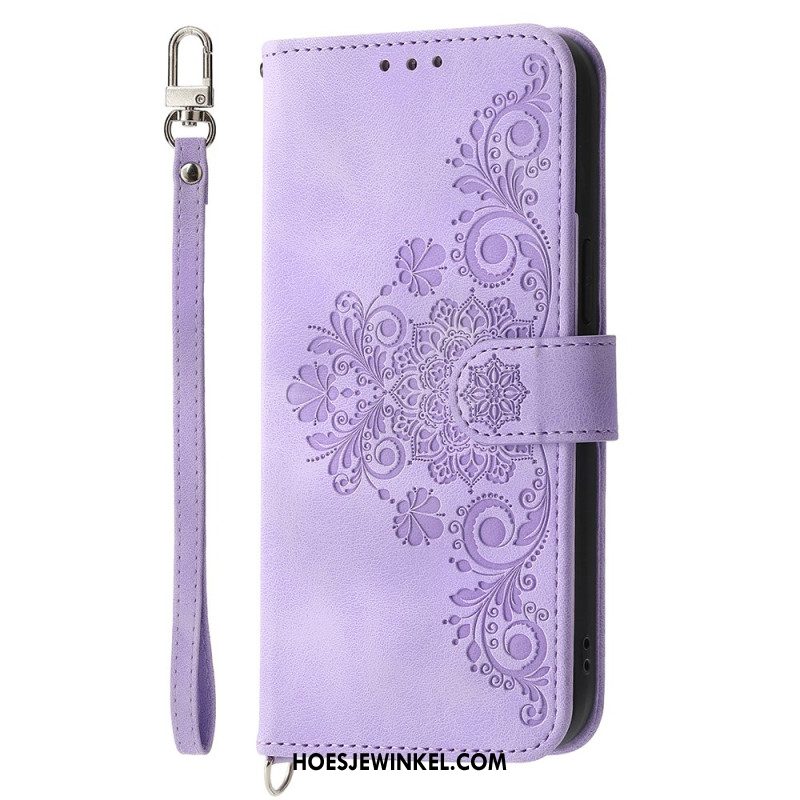 Leren Hoesje Voor Samsung Galaxy S25 Fe Kantprint Met Bandje En Schouderband