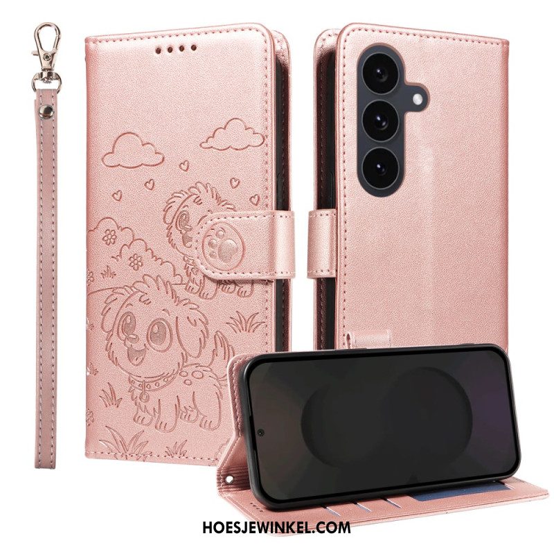 Leren Hoesje Voor Samsung Galaxy S25 Fe Rfid-blokkering En Hondenpatroon