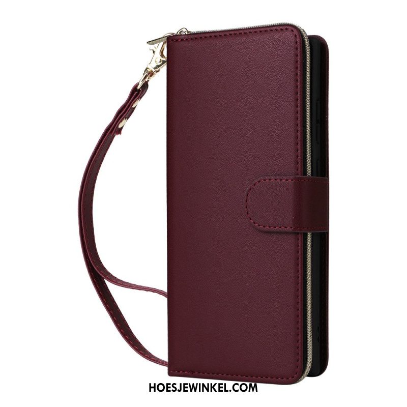 Leren Hoesje Voor Samsung Galaxy S25 Ultra 5g 9 Kaartsleuven Met Bandje