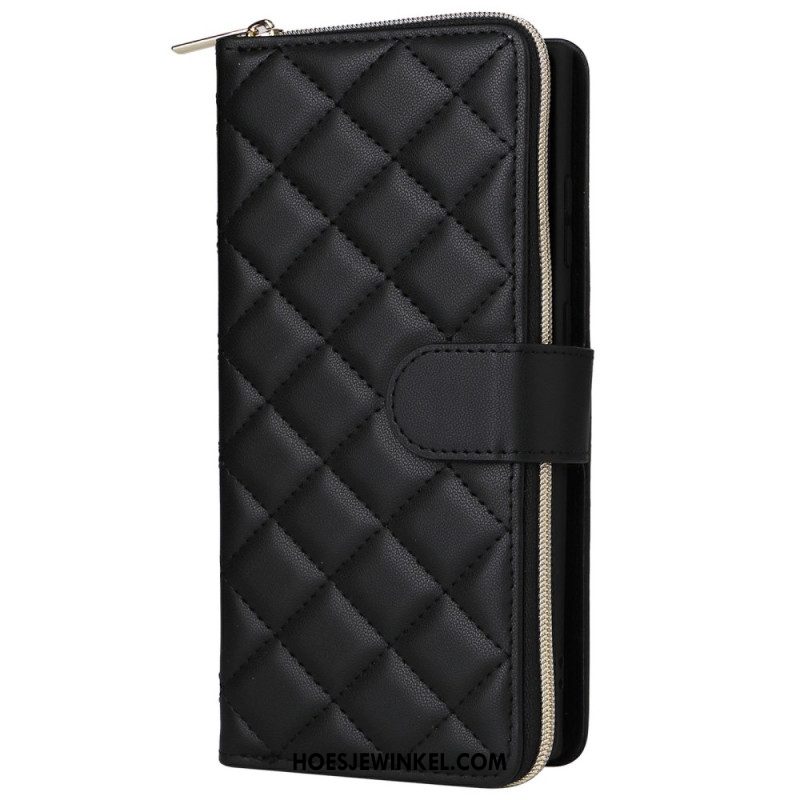 Leren Hoesje Voor Samsung Galaxy S25 Ultra 5g Gewatteerde Portemonnee Met Bandje En Schouderband