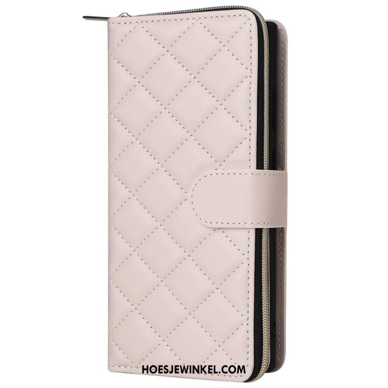 Leren Hoesje Voor Samsung Galaxy S25 Ultra 5g Gewatteerde Portemonnee Met Bandje En Schouderband