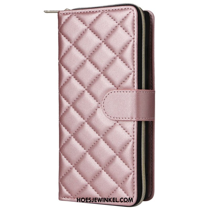 Leren Hoesje Voor Samsung Galaxy S25 Ultra 5g Gewatteerde Portemonnee Met Bandje En Schouderband