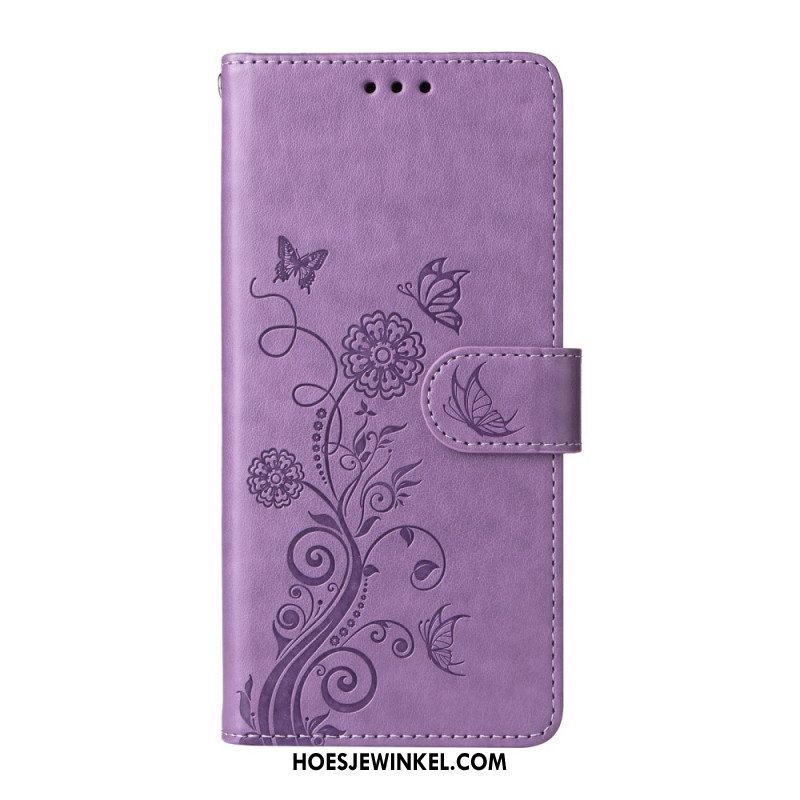 Leren Hoesje Voor Samsung Galaxy S26 Bloemenvlinders