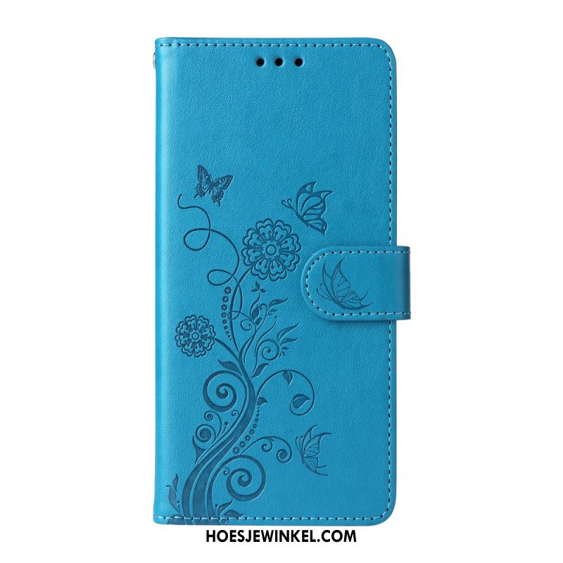 Leren Hoesje Voor Samsung Galaxy S26 Bloemenvlinders