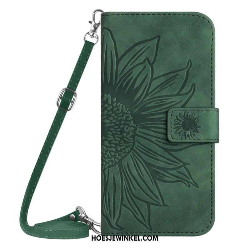 Leren Hoesje Voor Samsung Galaxy S26 Ultra Schoudertas Met Zonnebloemprint