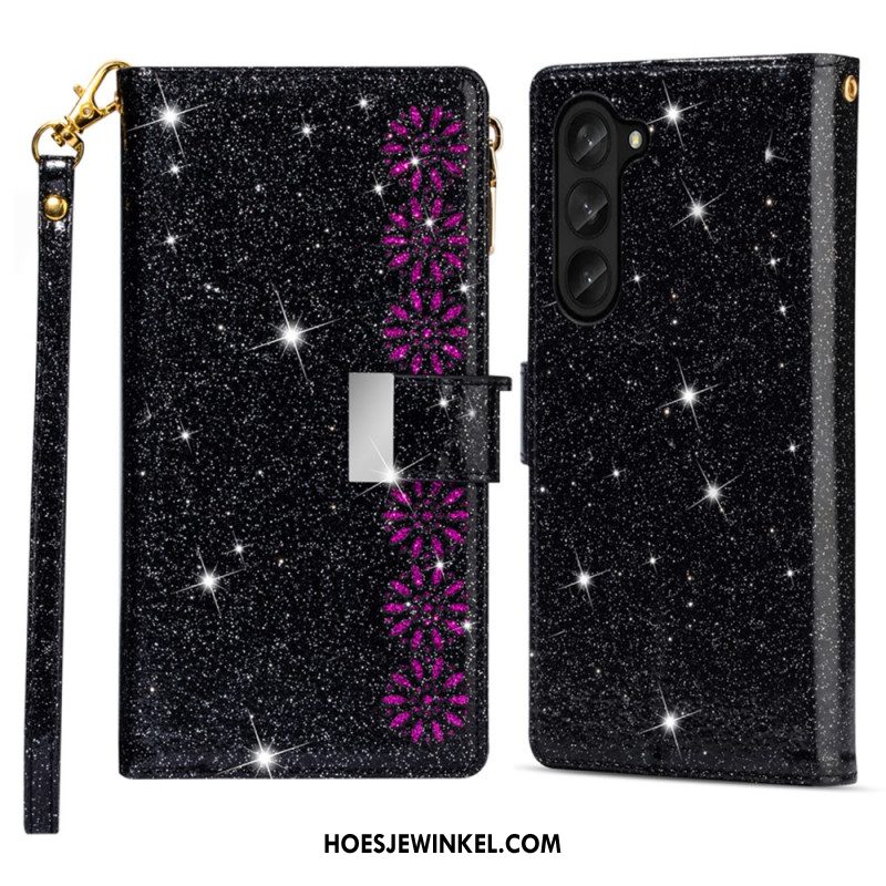 Leren Hoesje Voor Samsung Galaxy Z Fold 5 Portemonnee Met Pailletten