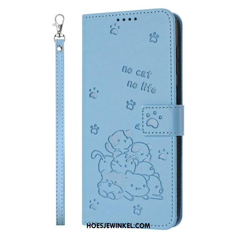 Leren Hoesje Voor Xiaomi 17 Pro Kattenpatroon En Koord