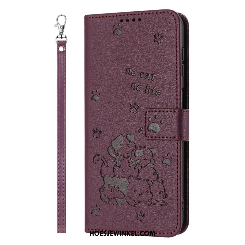 Leren Hoesje Voor Xiaomi 17 Pro Kattenpatroon En Koord