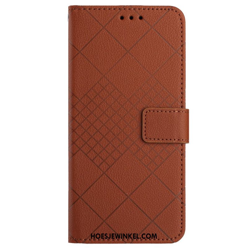 Leren Hoesje Voor Xiaomi Redmi Note 13 4g Diamantpatroon Met Bandjes