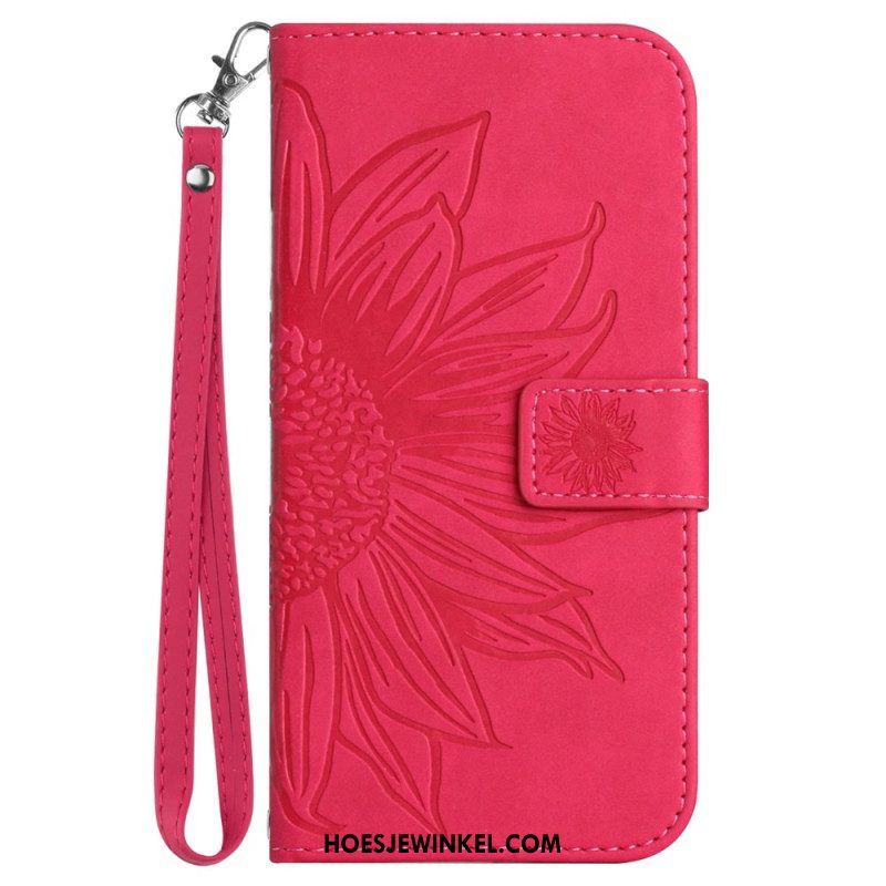 Leren Hoesje Voor Xiaomi Redmi Note 14 Pro 4g Bandje Met Zonnebloemprint