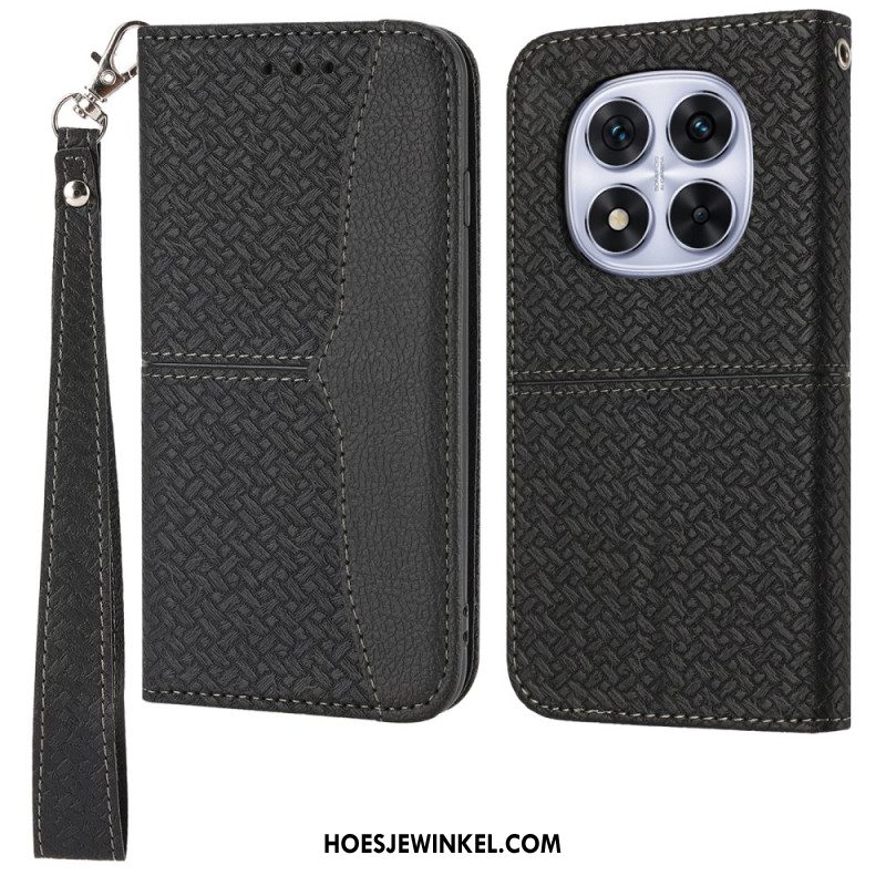 Leren Hoesje Voor Xiaomi Redmi Note 14 Pro 4g Geweven Textuur Met Bandje