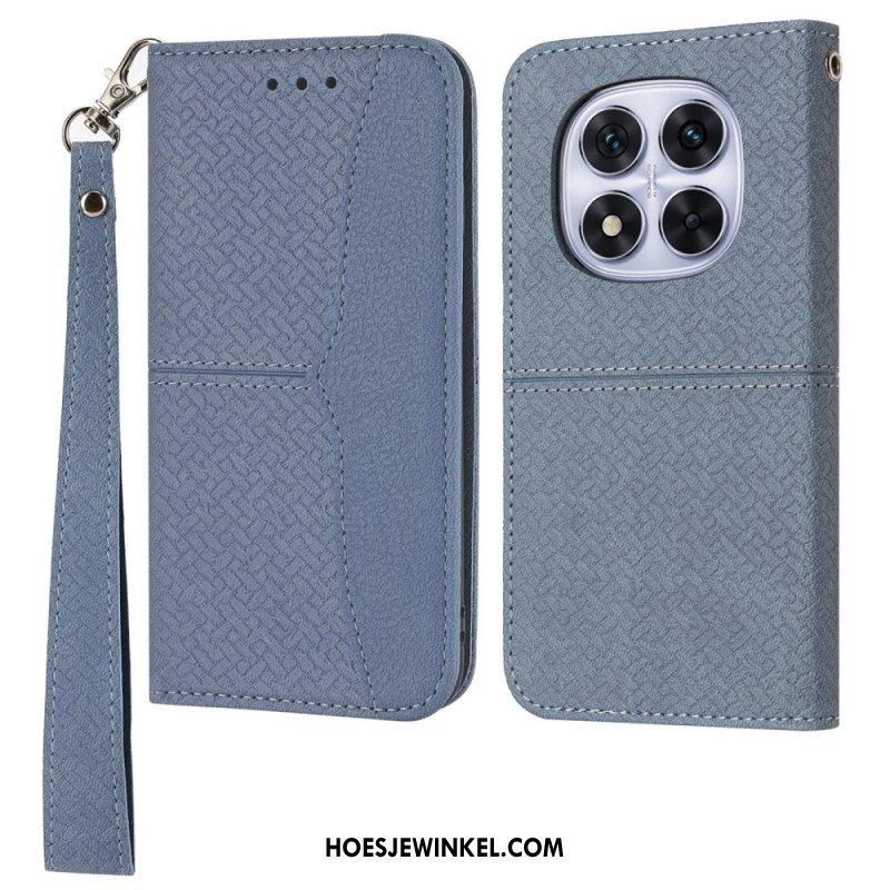 Leren Hoesje Voor Xiaomi Redmi Note 14 Pro 4g Geweven Textuur Met Bandje