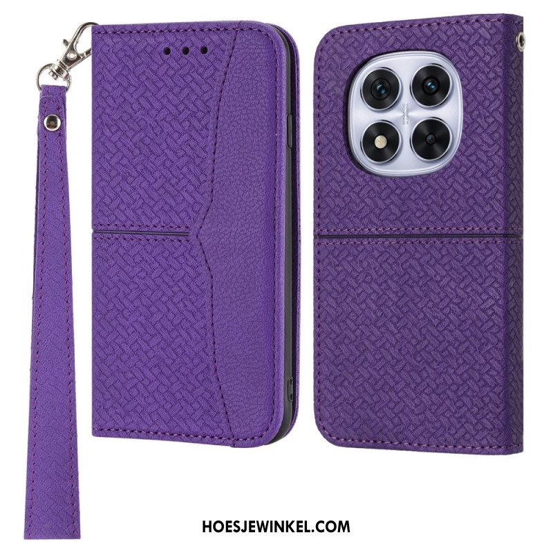 Leren Hoesje Voor Xiaomi Redmi Note 14 Pro 4g Geweven Textuur Met Bandje