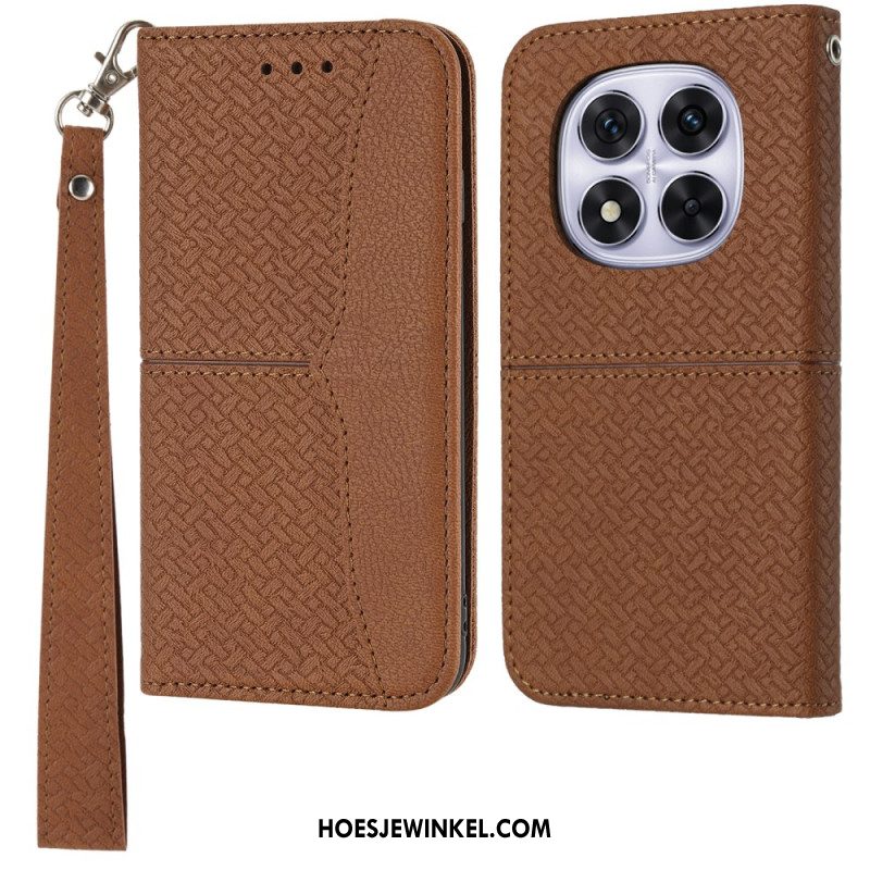 Leren Hoesje Voor Xiaomi Redmi Note 14 Pro 4g Geweven Textuur Met Bandje