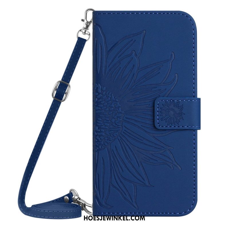 Leren Hoesje Voor Xiaomi Redmi Note 14 Pro 4g Schouderband Met Zonnebloemprint