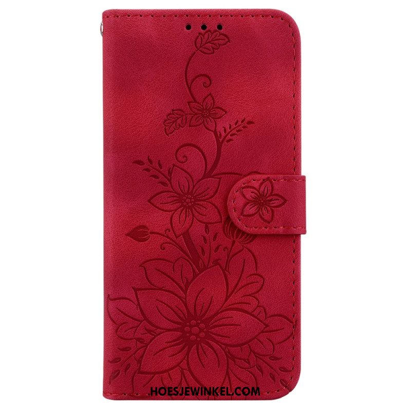 Leren Hoesje Voor Xiaomi Redmi Note 14 Pro 5g Leliepatroon