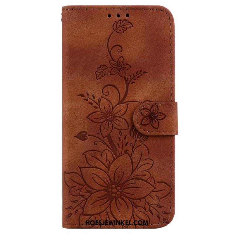 Leren Hoesje Voor Xiaomi Redmi Note 14 Pro 5g Leliepatroon