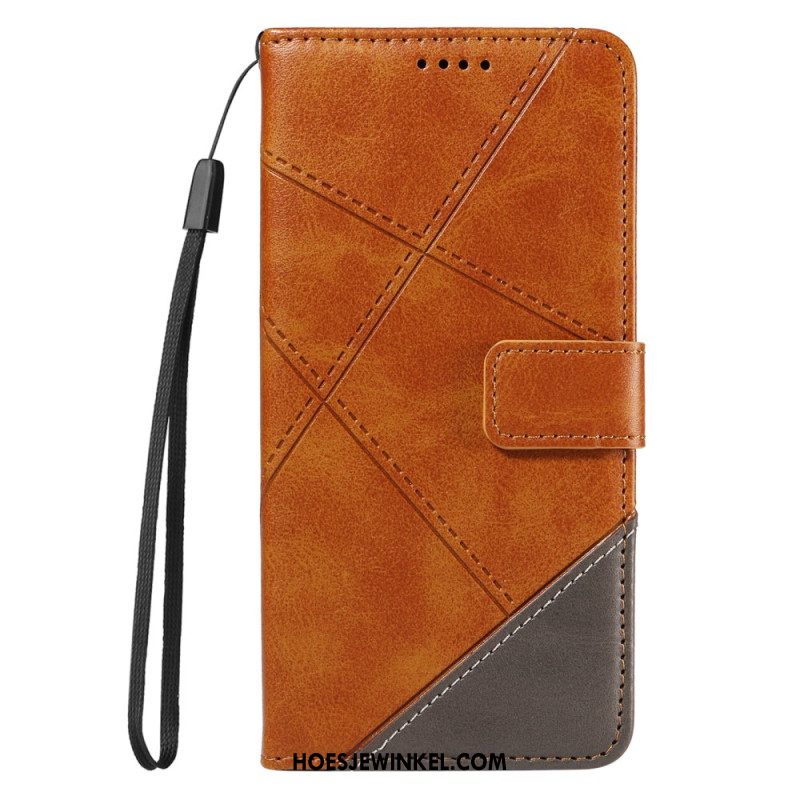 Leren Hoesje Voor Xiaomi Redmi Note 14 Pro Plus 5g Tweekleurige Gestreepte Strap-on