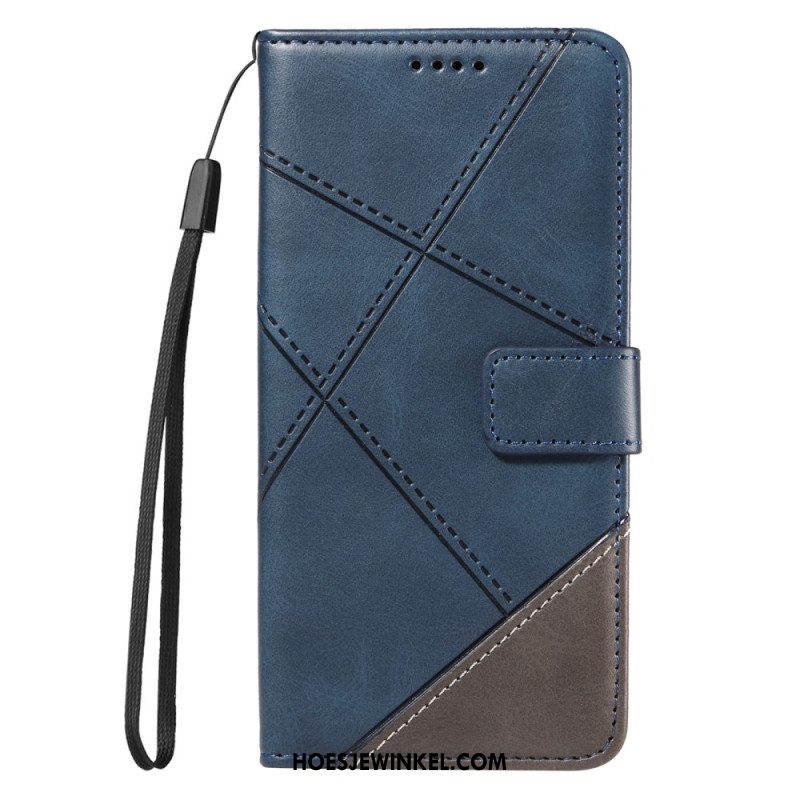 Leren Hoesje Voor Xiaomi Redmi Note 14 Pro Plus 5g Tweekleurige Gestreepte Strap-on