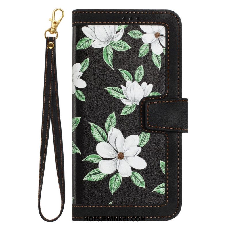 Leren Hoesje Voor Xiaomi Redmi Note 15 Pro 5g Bloemenpatroon Met Bandje