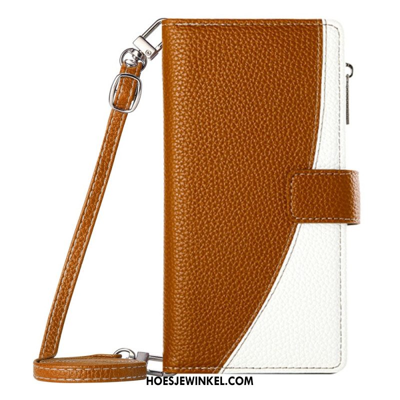 Leren Hoesje Voor Xiaomi Redmi Note 15 Pro 5g Tweekleurige Band En Schouderband