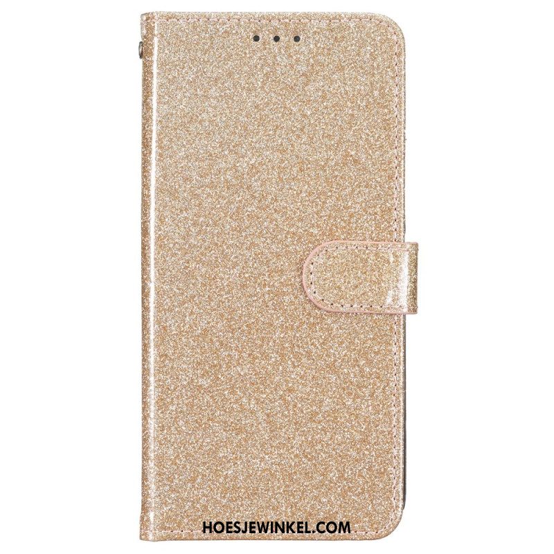 Leren Hoesje Voor iPhone 16 Plus Pailletten Met Bandjes