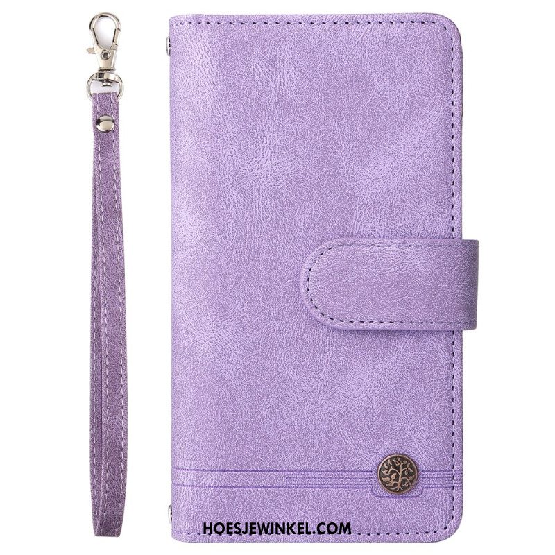 Leren Hoesje Voor iPhone 16 Portemonnee Met Klinknagelriem