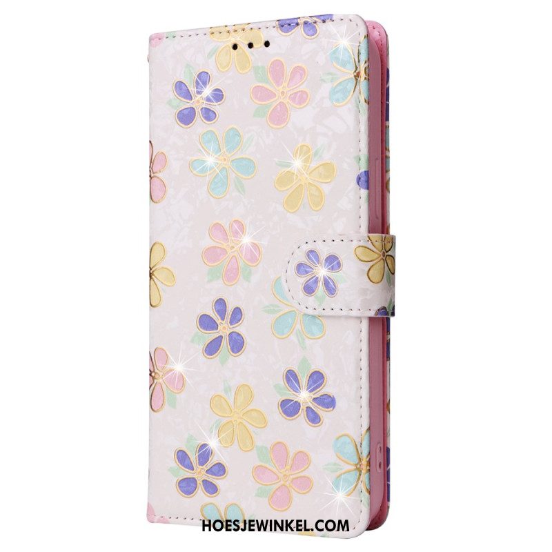 Leren Hoesje Voor iPhone 16 Pro Rfid Blocker-portemonnee Met Bloemenmotief