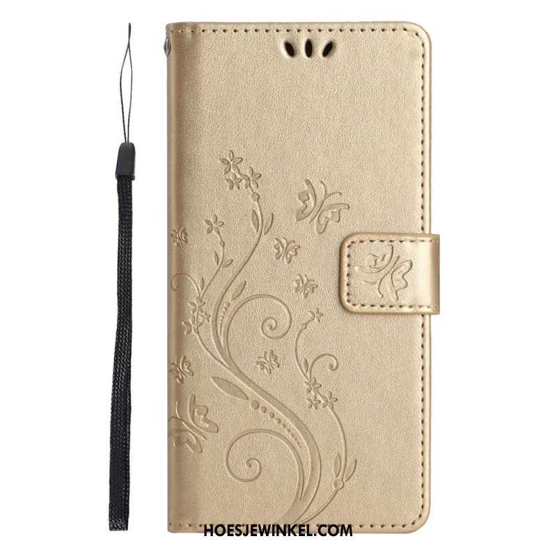 Leren Hoesje Xiaomi 14t Bloemen Met Bandje Bescherming Hoesje