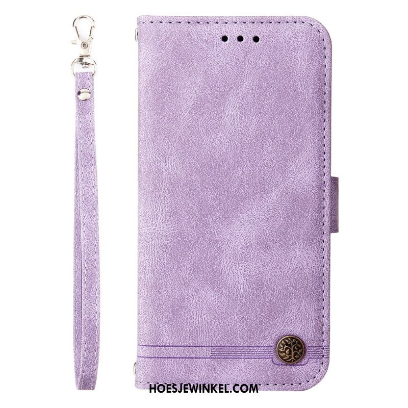 Leren Hoesje Xiaomi 15 Pro Klinknagel En Bandje Bescherming Hoesje