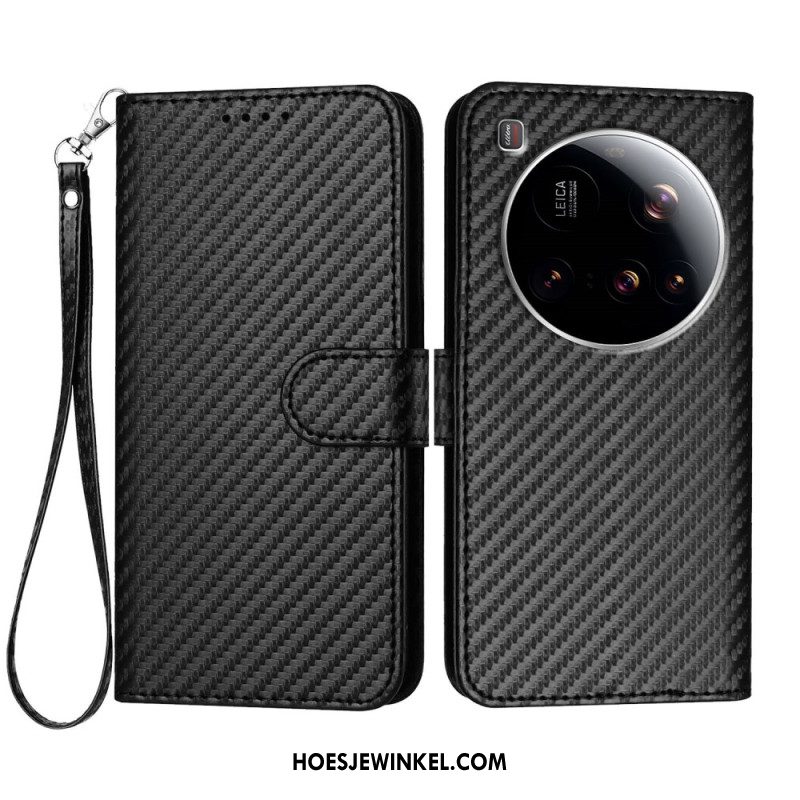 Leren Hoesje Xiaomi 15 Ultra Gestructureerde Koolstofvezel Bescherming Hoesje