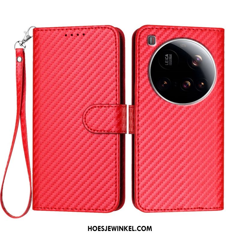 Leren Hoesje Xiaomi 15 Ultra Gestructureerde Koolstofvezel Bescherming Hoesje