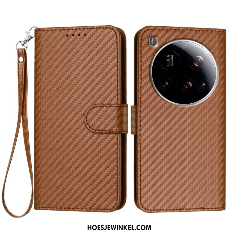 Leren Hoesje Xiaomi 15 Ultra Gestructureerde Koolstofvezel Bescherming Hoesje