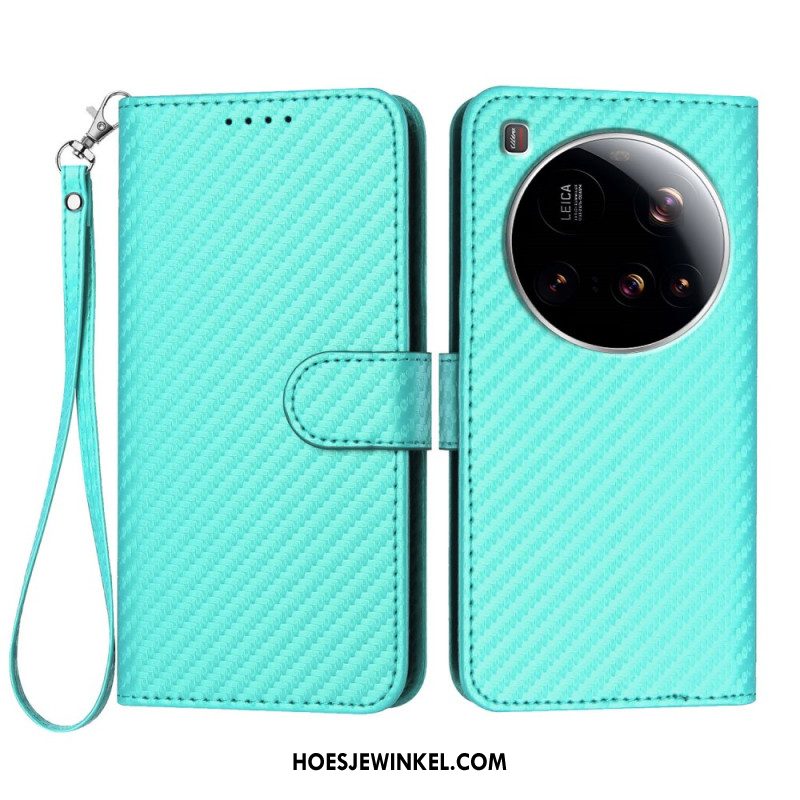 Leren Hoesje Xiaomi 15 Ultra Gestructureerde Koolstofvezel Bescherming Hoesje