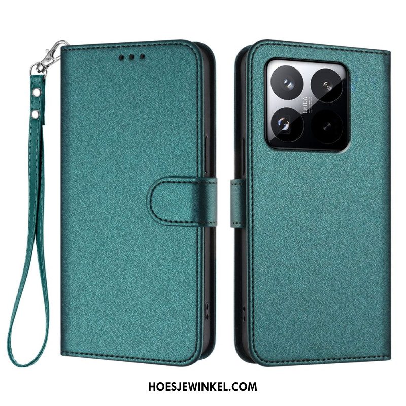 Leren Hoesje Xiaomi 15t Effen Met Bandje Bescherming Hoesje