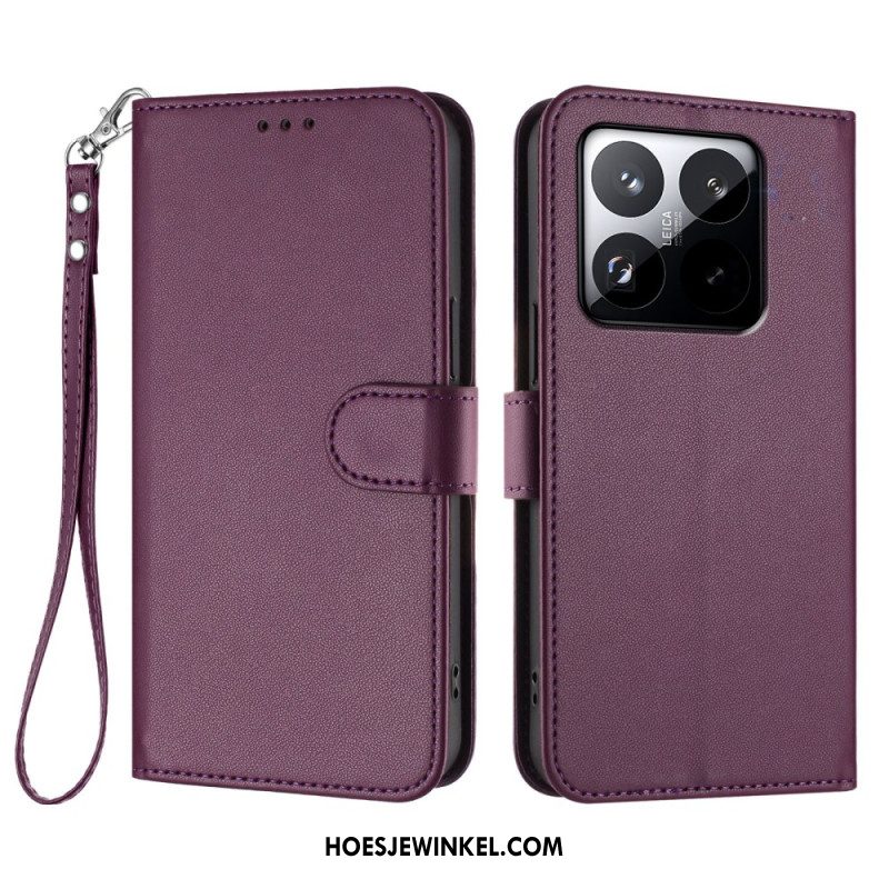 Leren Hoesje Xiaomi 15t Effen Met Bandje Bescherming Hoesje