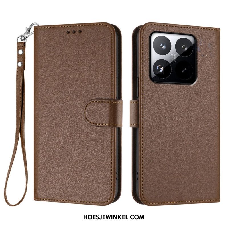 Leren Hoesje Xiaomi 15t Effen Met Bandje Bescherming Hoesje