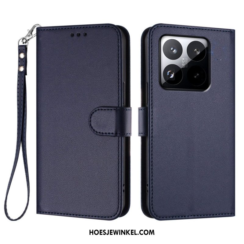 Leren Hoesje Xiaomi 15t Effen Met Bandje Bescherming Hoesje