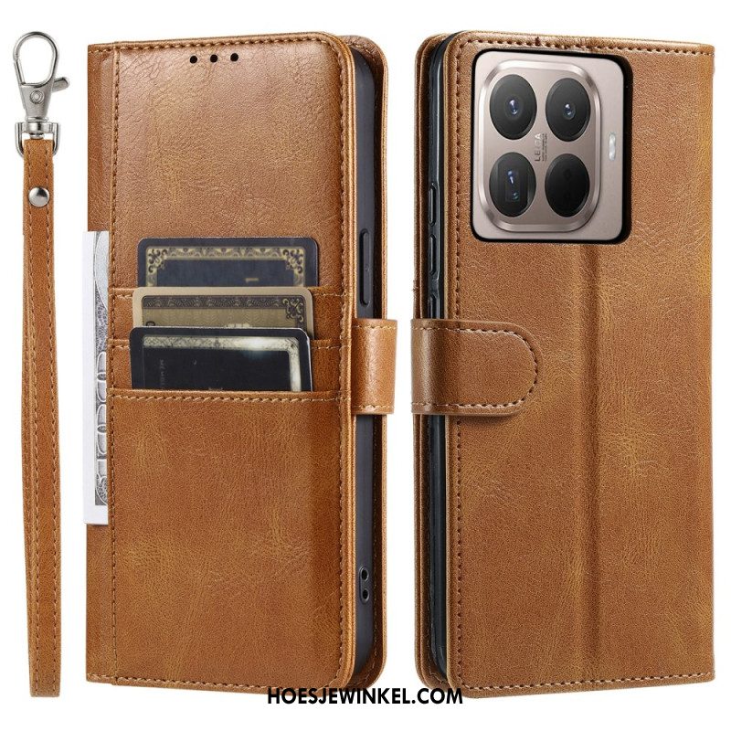 Leren Hoesje Xiaomi 15t Pro 6 Kaartsleuven En Koord Bescherming Hoesje