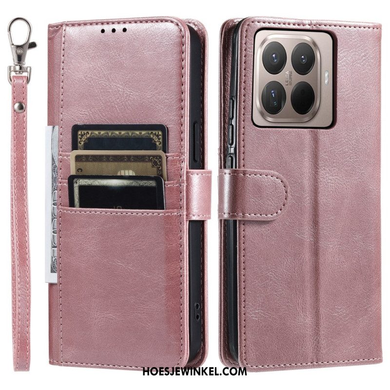 Leren Hoesje Xiaomi 15t Pro 6 Kaartsleuven En Koord Bescherming Hoesje