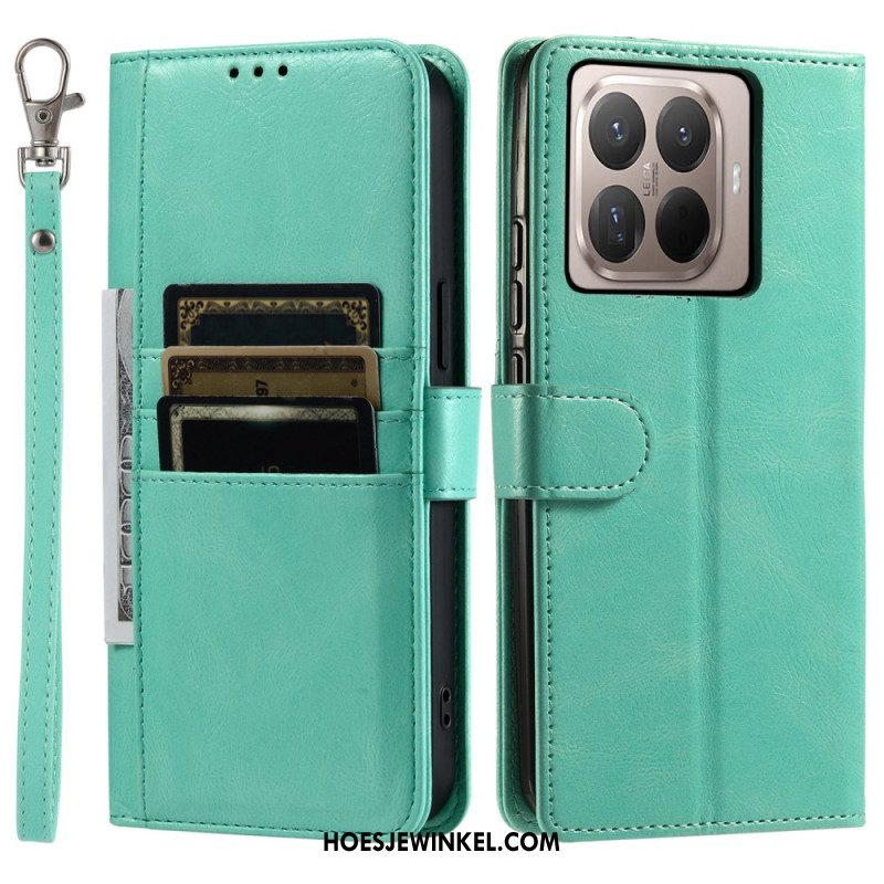 Leren Hoesje Xiaomi 15t Pro 6 Kaartsleuven En Koord Bescherming Hoesje