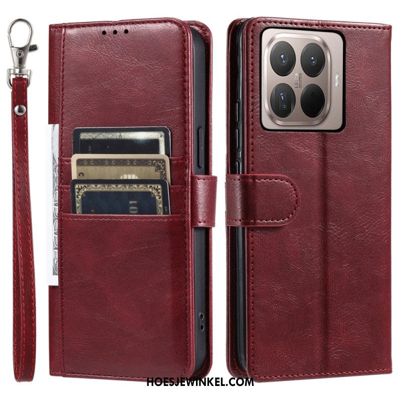 Leren Hoesje Xiaomi 15t Pro 6 Kaartsleuven En Koord Bescherming Hoesje